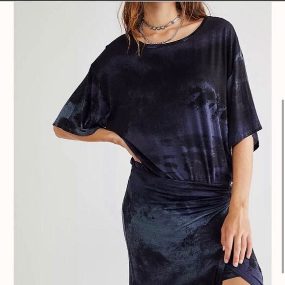 NEW Free People Alyssa Wrap Maxi Dress blue night sky Combo size M - Picture 5 of 12